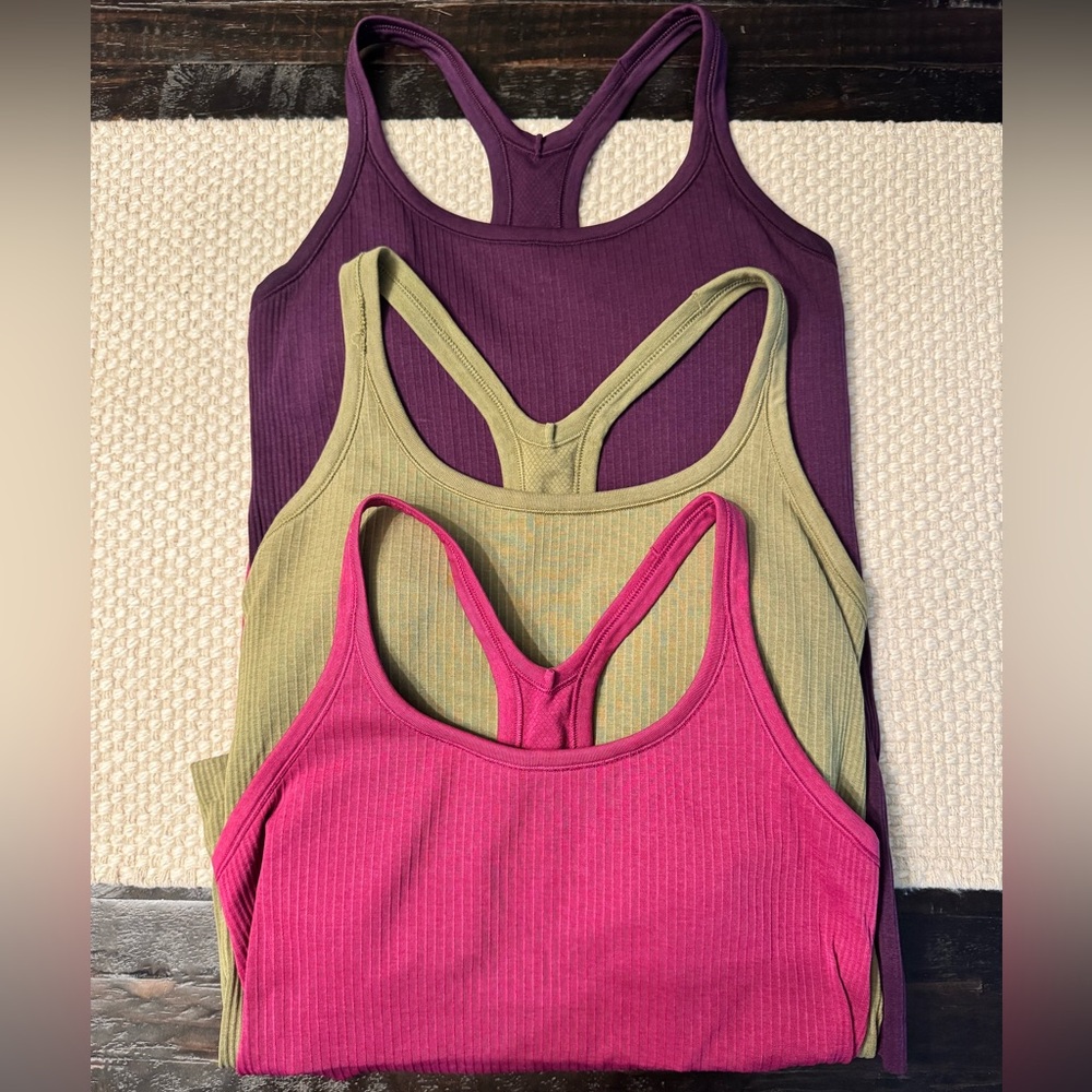 Lululemon Ebb to Street tank tops, Lot of 3.  All size 8.